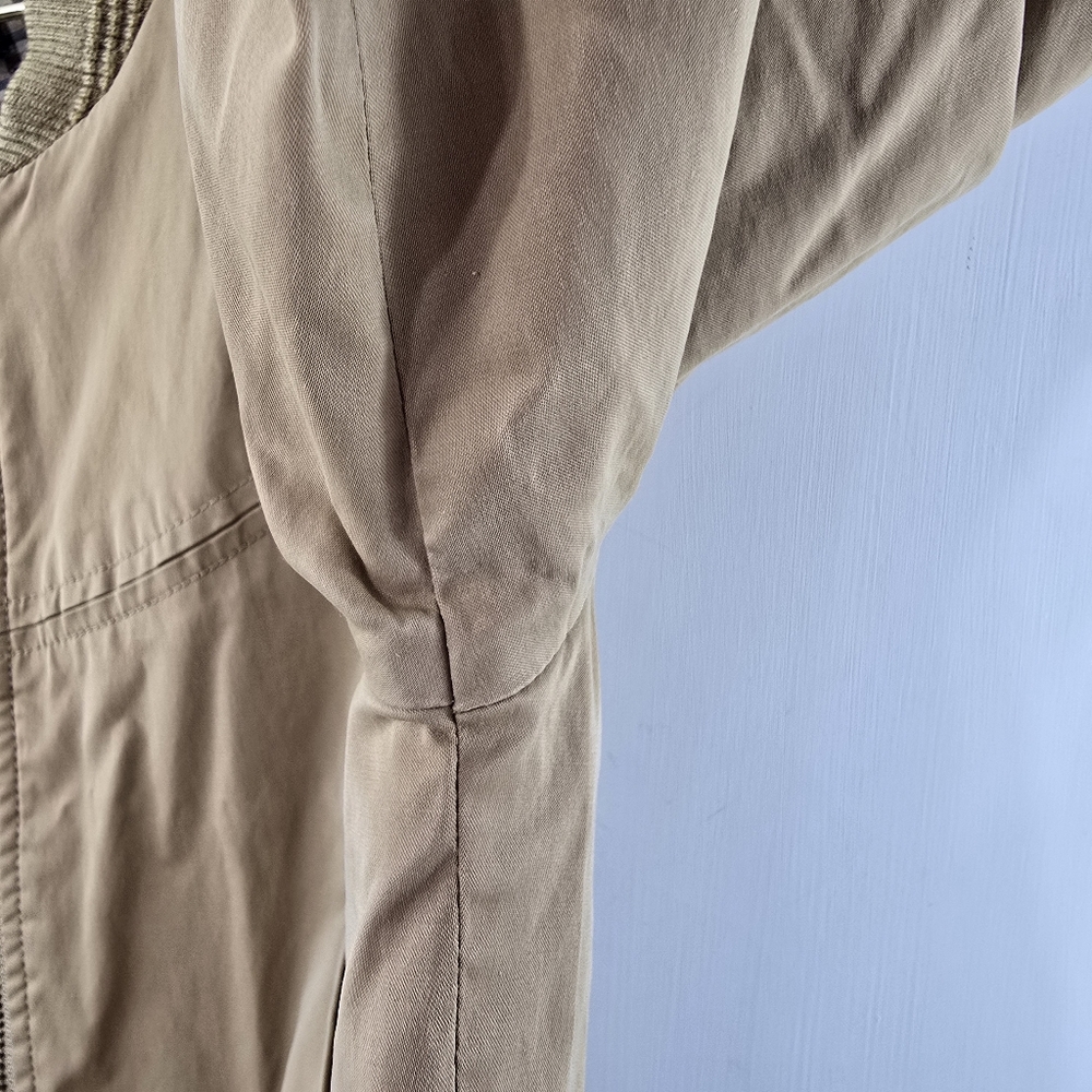 H&M Sateen Bomber Jacket Neutral Spring Knit Trim Check Tan Cropped Crop Size 8 - Picture 4 of 12